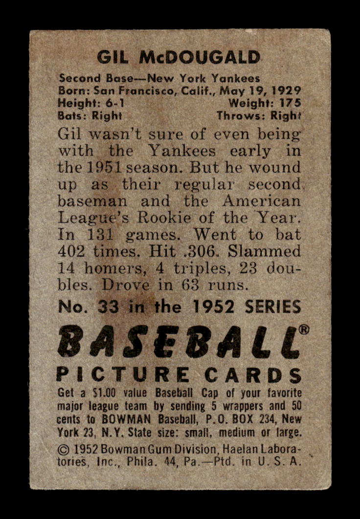 1952 Bowman #33 Gil McDougald New York Yankees G/VG 10012260