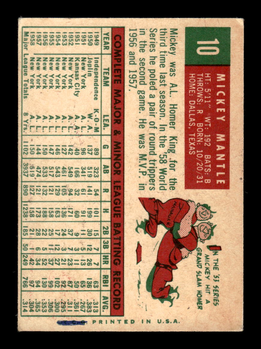 0007 - 1959 Topps #10 Mickey Mantle New York Yankees 10012352