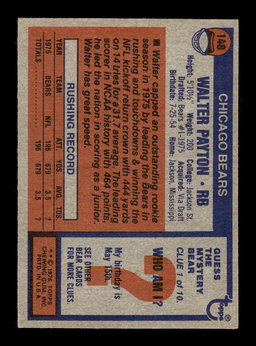 0004 - 1976 Topps #148 Walter Payton Chicago Bears 10012354