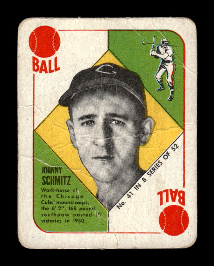 1951 Topps Blue Backs #41 Johnny Schmitz Chicago Cubs Poor 10012648