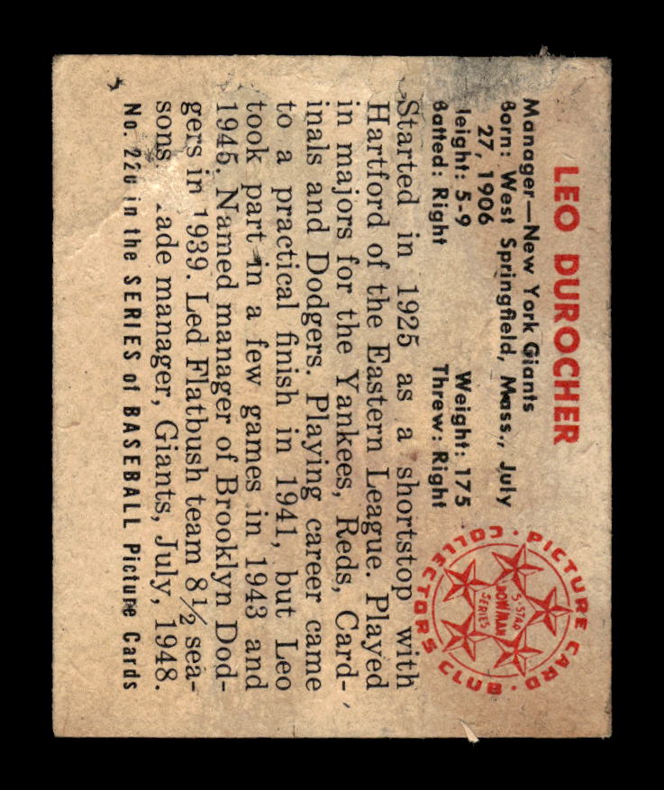 1950 Bowman #220 Leo Durocher New York Giants Poor 10012722