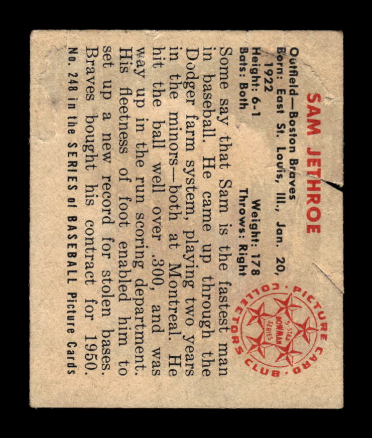 1950 Bowman #248 Sam Jethroe Boston Braves Poor 10012729