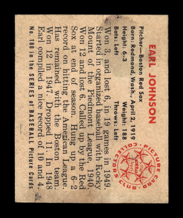 1950 Bowman #188 Earl Johnson Boston Red Sox Poor 10012734