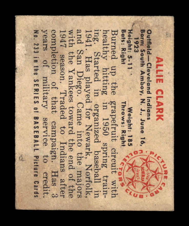 1950 Bowman #233 Allie Clark Cleveland Indians Poor 10012735