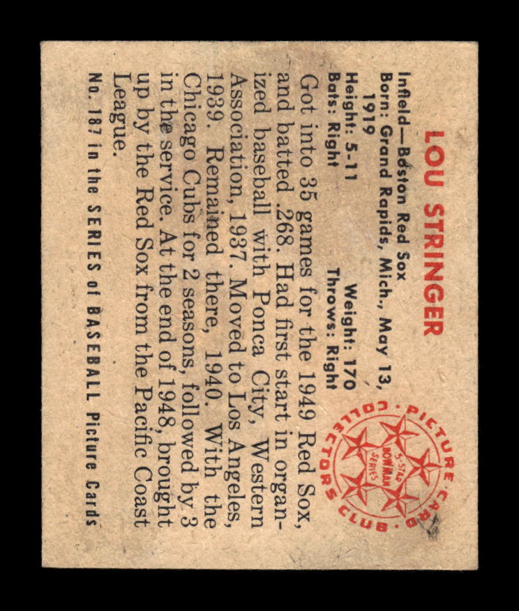 1950 Bowman #187 Lou Stringer Boston Red Sox Poor 10012736