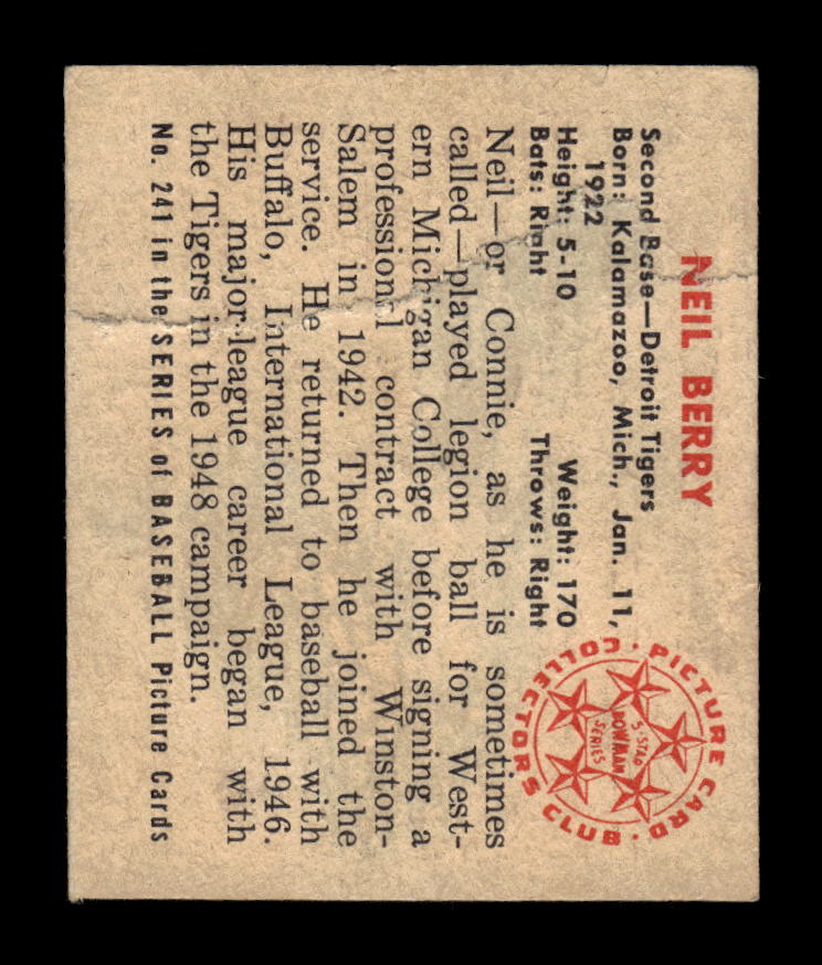 1950 Bowman #241 Neil Berry Detroit Tigers Poor 10012740