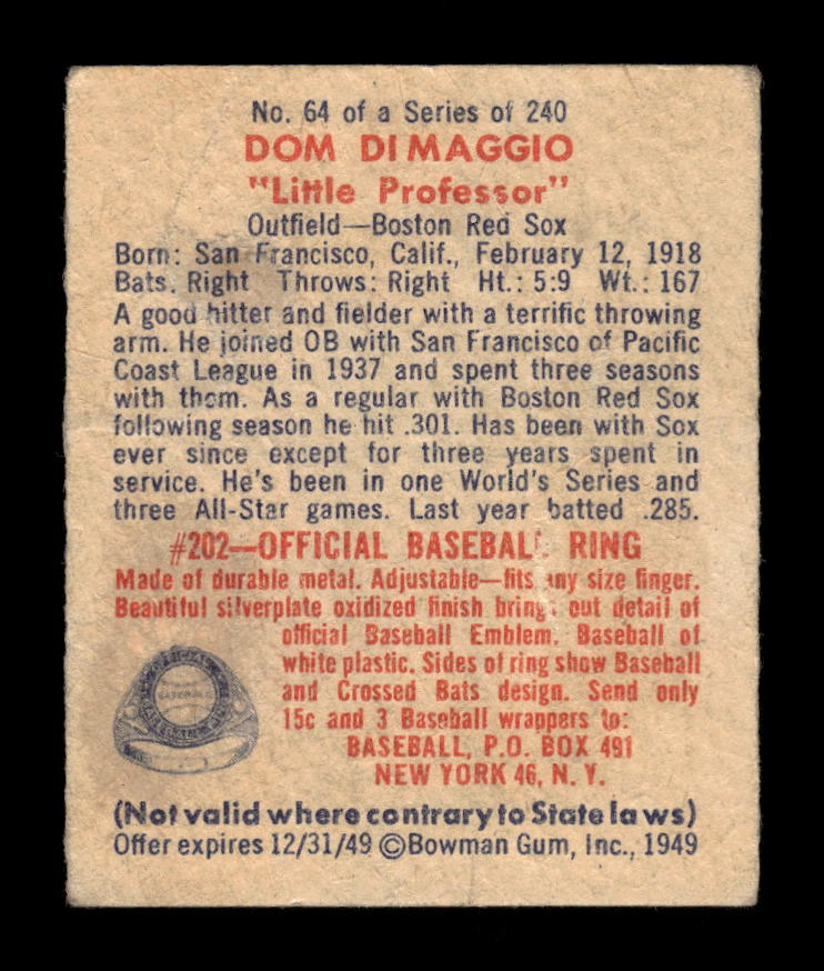 1949 Bowman #64 Dom DiMaggio Boston Red Sox Poor 10012744