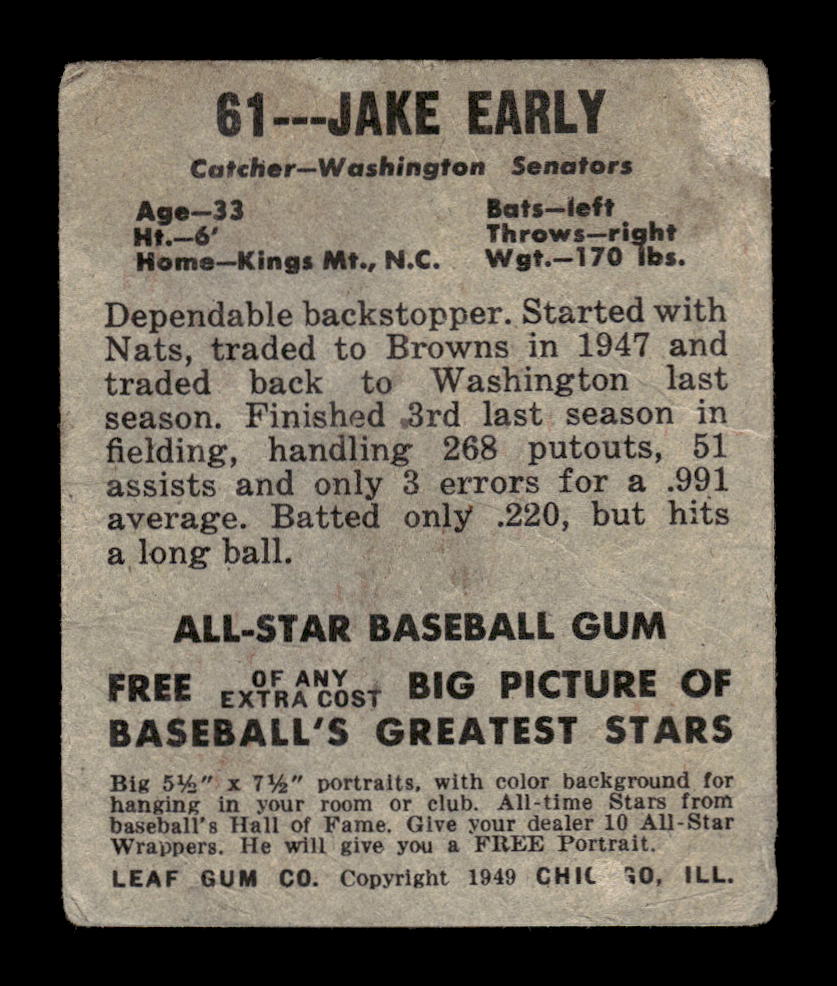 1948-49 Leaf #61 Jake Early Washington Senators VG 10012757