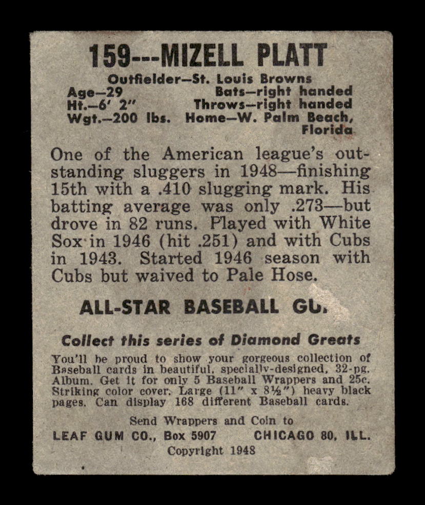 1948-49 Leaf #159 Mizell Platt St. Louis Browns VG 10012759