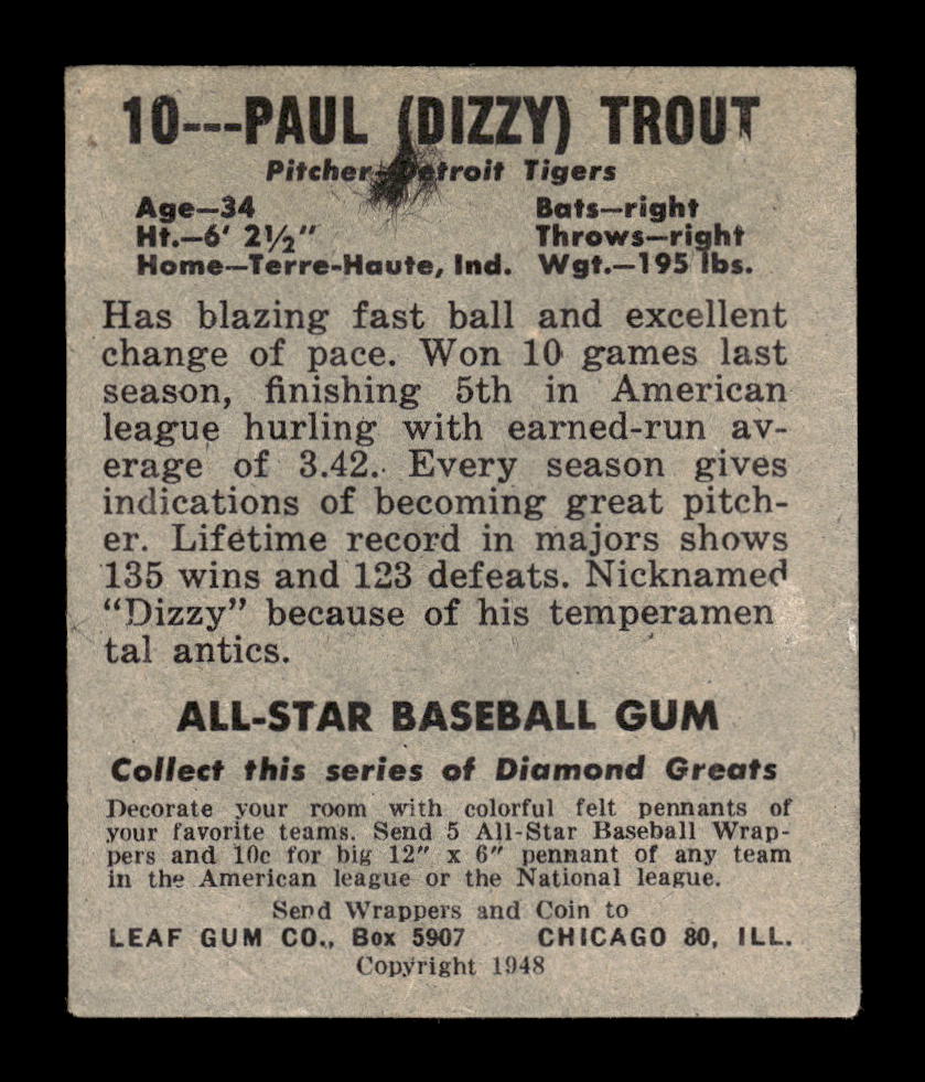 1948-49 Leaf #10 Paul Trout Detroit Tigers VG 10012760