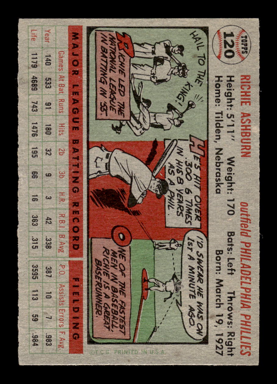 1956 Topps #120 Richie Ashburn Philadelphia Phillies NMT 10012770