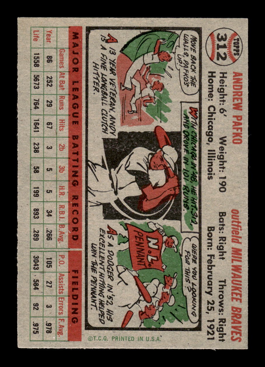 1956 Topps #312 Andy Pafko Milwaukee Braves NMT 10012779