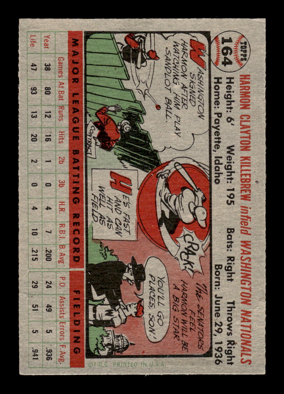 1956 Topps #164 Harmon Killebrew Washington Senators NMT 10012780