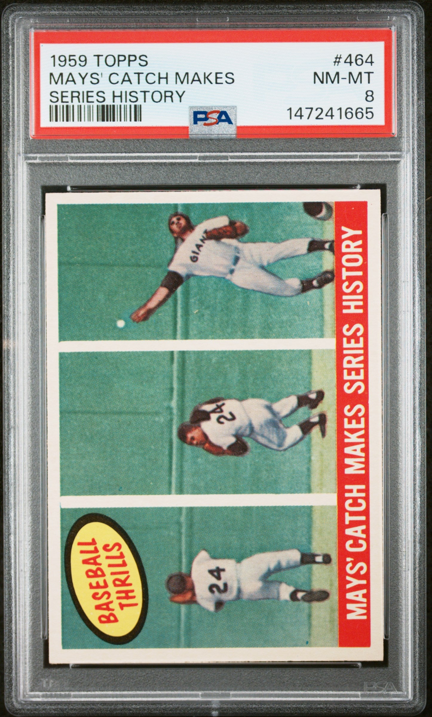 1959 Topps #464 Mays' Catch Makes Series History PSA 8 SN