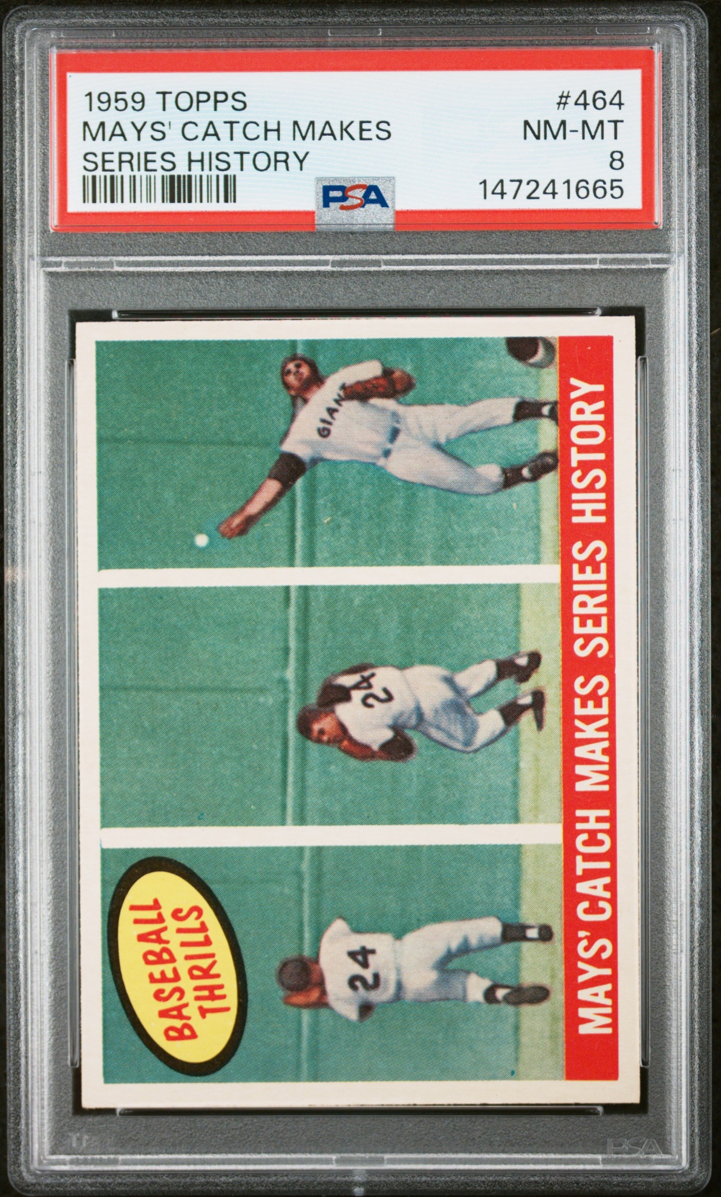 1959 Topps #464 Mays' Catch Makes Series History PSA 8 SN 147241665