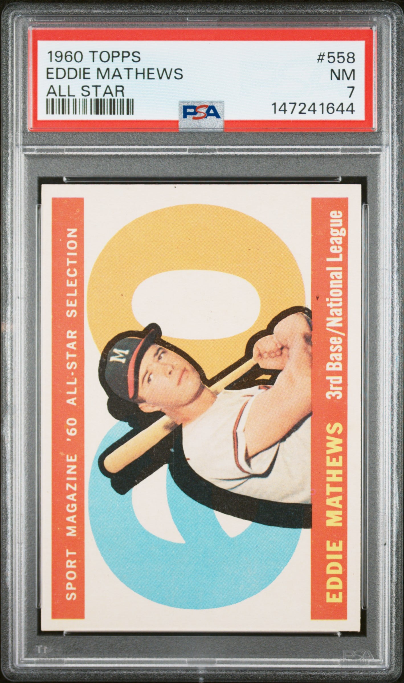 1960 Topps #558 Eddie Mathews All Star PSA 7 SN 147241644