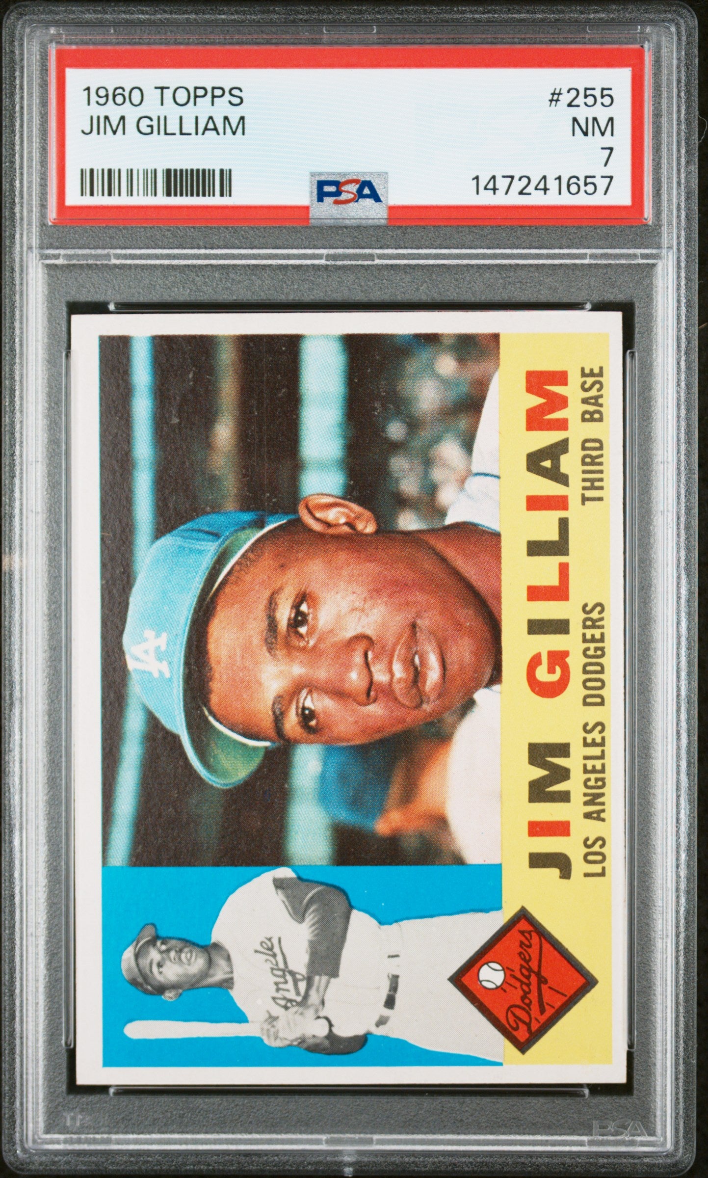 1960 Topps #255 Jim Gilliam PSA 7 SN 147241657
