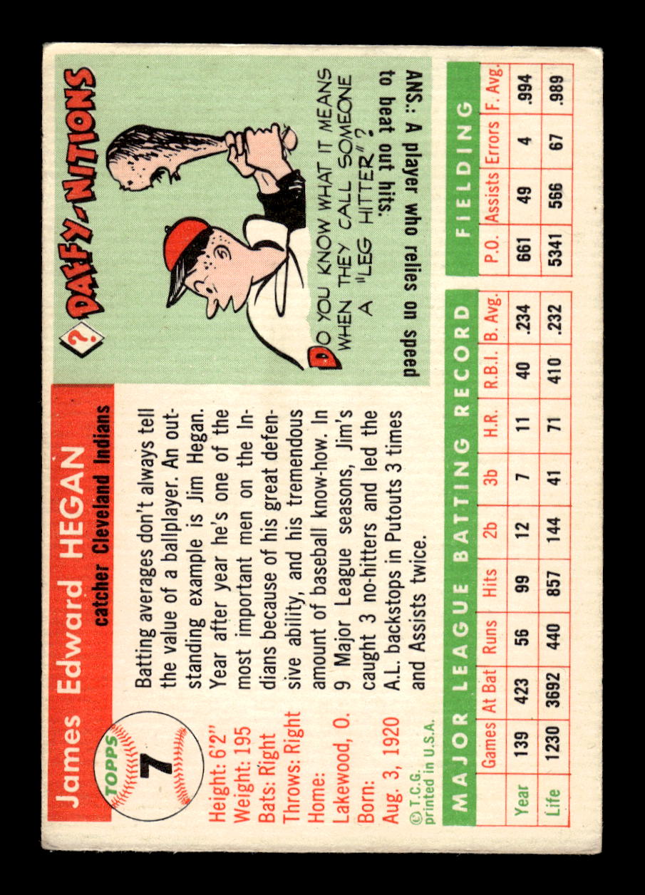 1955 Topps #7 Jim Hegan Cleveland Indians EX 10012817