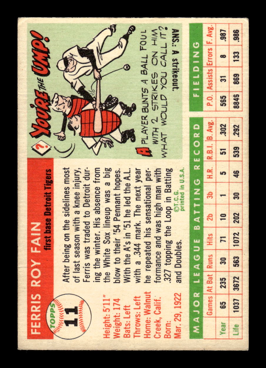 1955 Topps #11 Ferris Fain Detroit Tigers EX 10012819