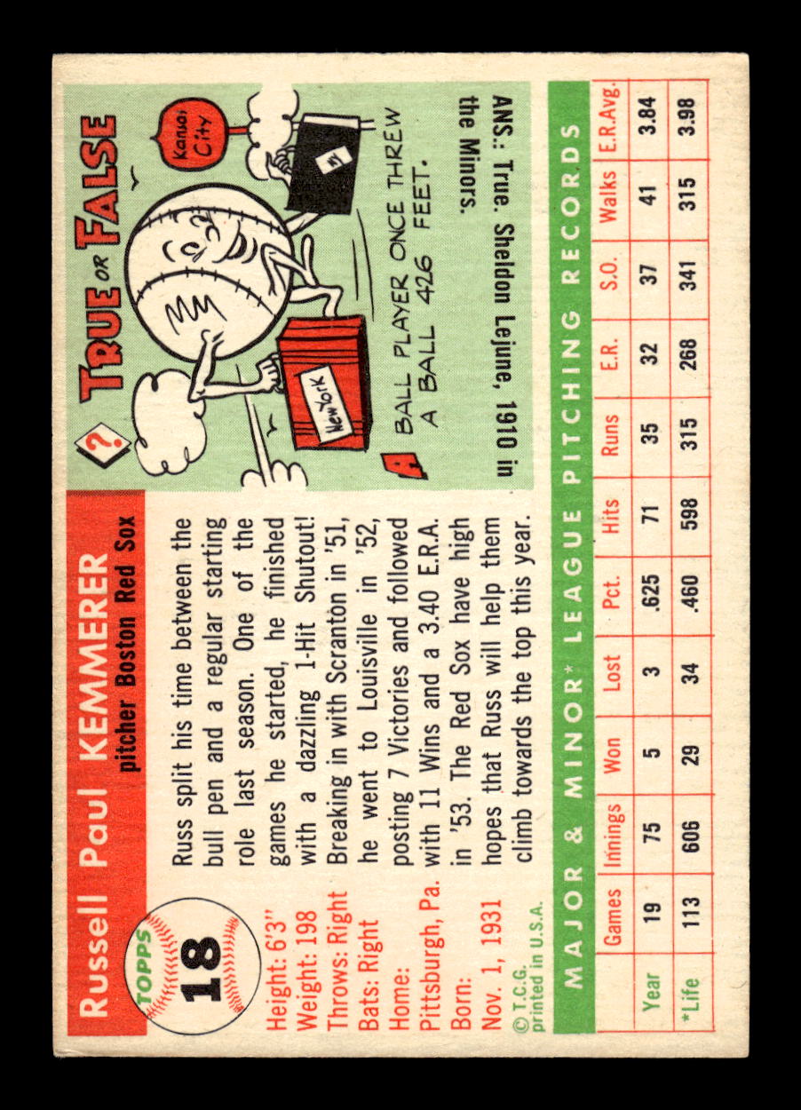 1955 Topps #18 Russ Kemmerer Boston Red Sox EX 10012823