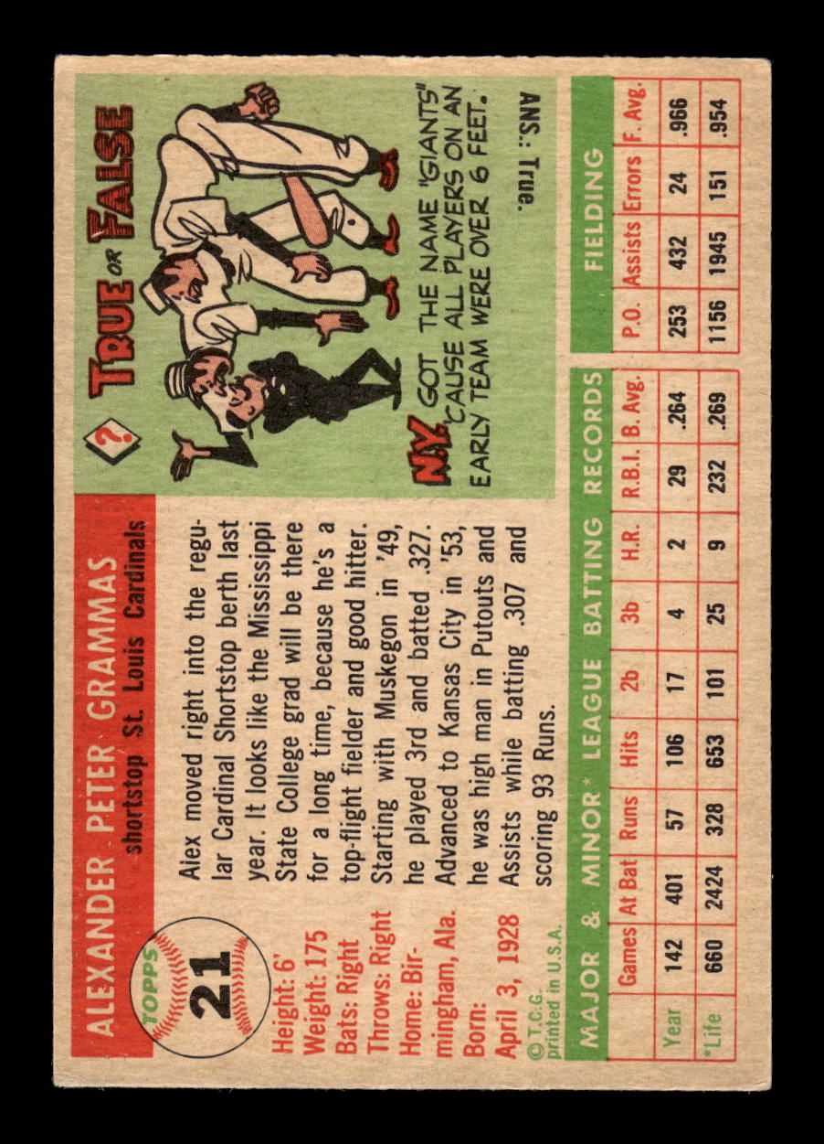 1955 Topps #21 Alex Grammas St. Louis Cardinals EX 10012826