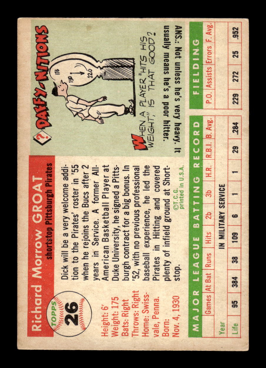 1955 Topps #26 Dick Groat Pittsburgh Pirates EX 10012828