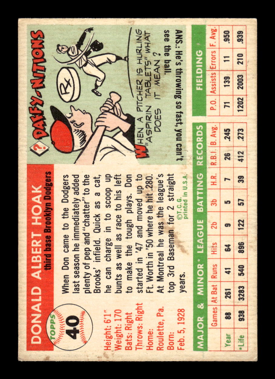 1955 Topps #40 Don Hoak Brooklyn Dodgers EX 10012834