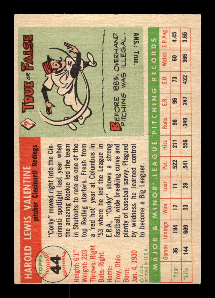 1955 Topps #44 Corky Valentine Cincinnati Redlegs EX 10012837