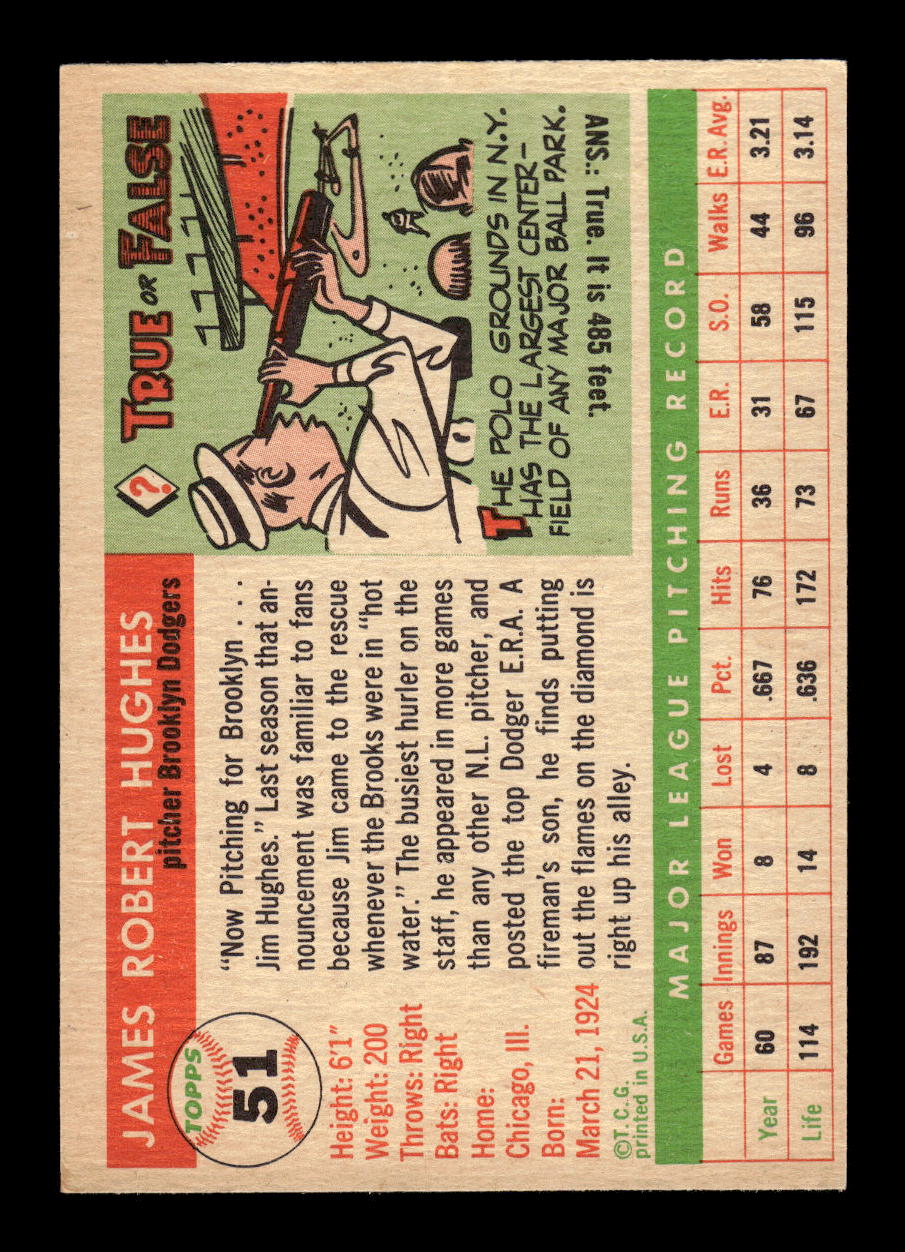 1955 Topps #51 Jim Hughes Brooklyn Dodgers EX 10012840