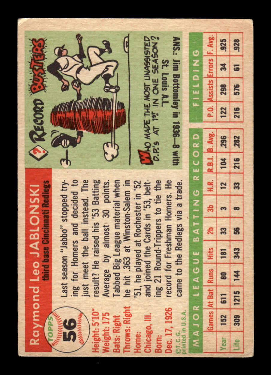 1955 Topps #56 Ray Jablonski Cincinnati Redlegs EX 10012844