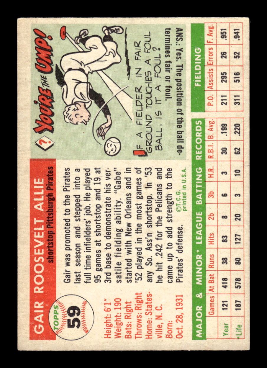 1955 Topps #59 Gair Allie Pittsburgh Pirates EX 10012845