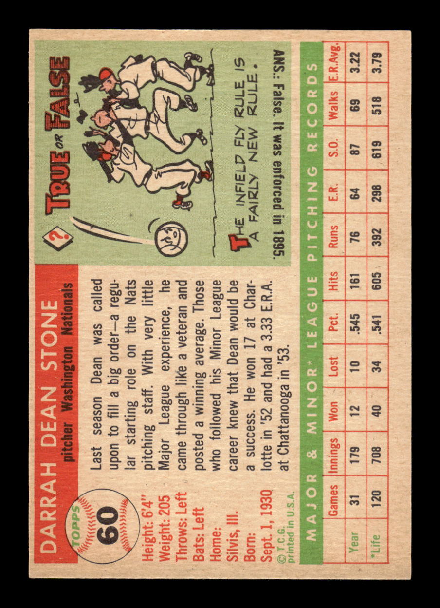 1955 Topps #60 Dean Stone Washington Senators EX 10012846