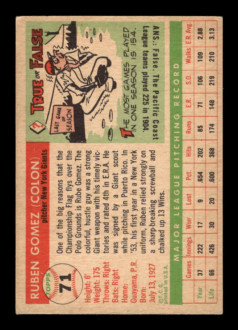 1955 Topps #71 Ruben Gomez New York Giants EX 10012854