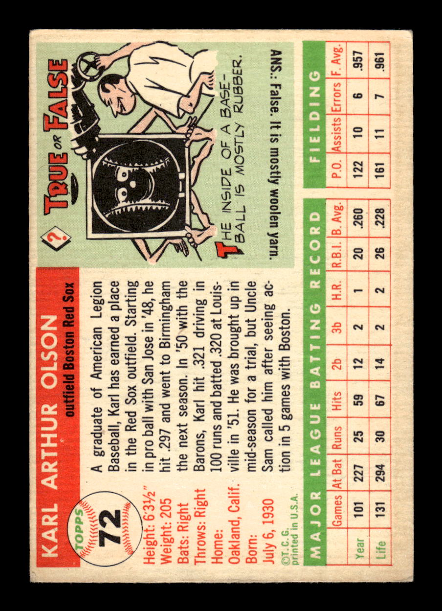 1955 Topps #72 Karl Olson Boston Red Sox EX 10012855