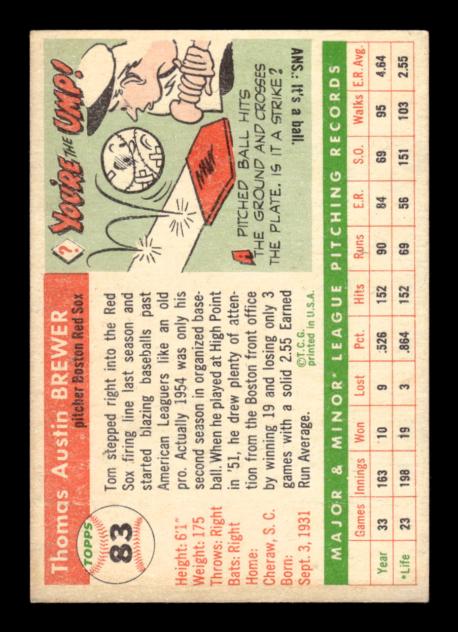 1955 Topps #83 Tom Brewer Boston Red Sox EX 10012858