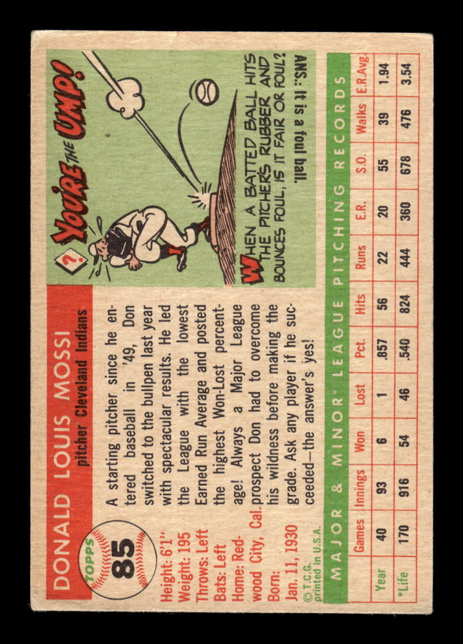 1955 Topps #85 Don Mossi Cleveland Indians EX 10012859