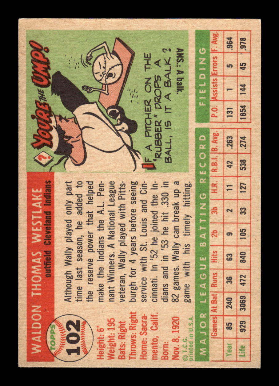 1955 Topps #102 Wally Westlake Cleveland Indians EX 10012868