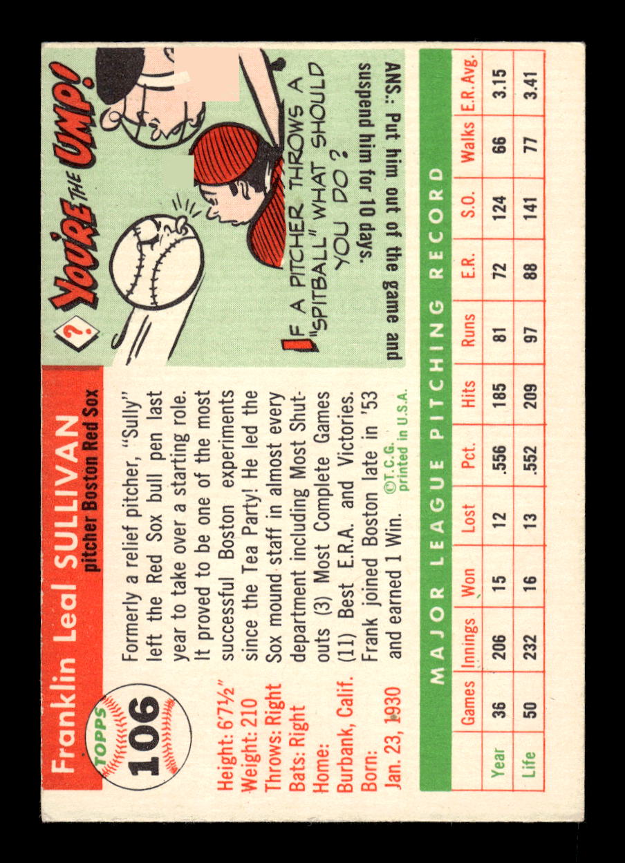 1955 Topps #106 Frank Sullivan Boston Red Sox EX 10012870