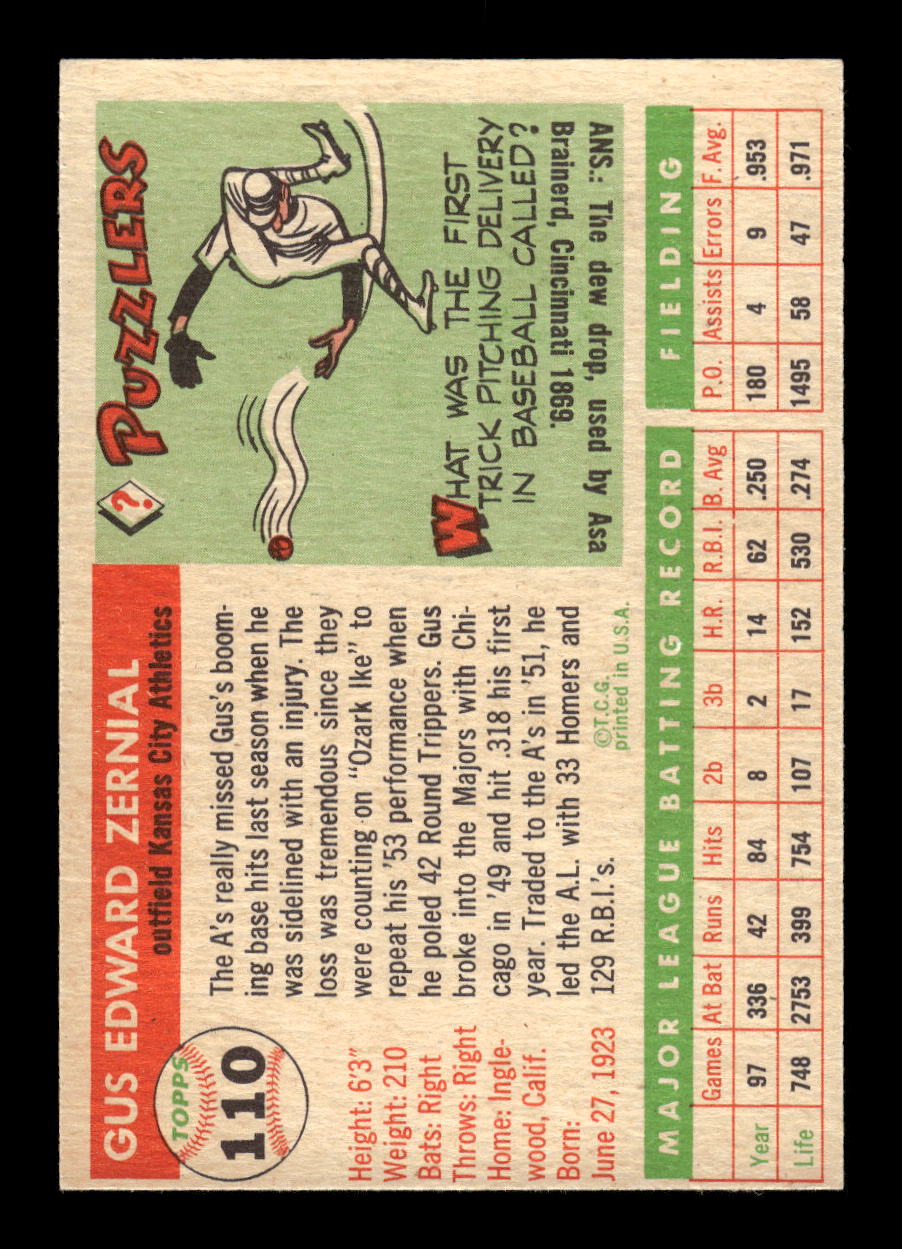 1955 Topps #110 Gus Zernial Kansas City Athletics EX 10012873