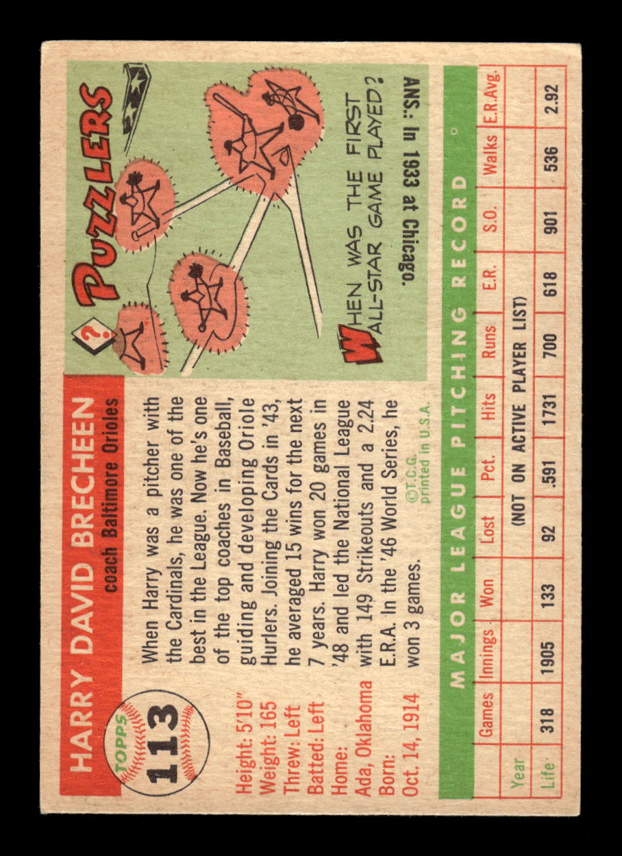 1955 Topps #113 Harry Brecheen Baltimore Orioles EX 10012875