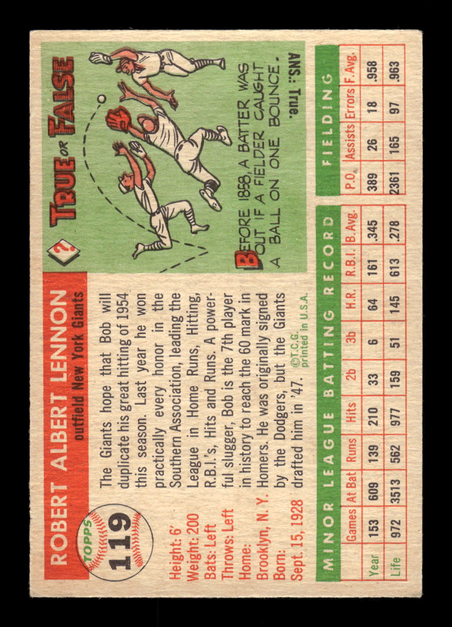 1955 Topps #119 Bob Lennon New York Giants EX 10012877