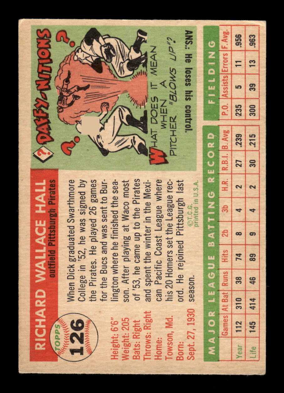 1955 Topps #126 Dick Hall Pittsburgh Pirates EX 10012880
