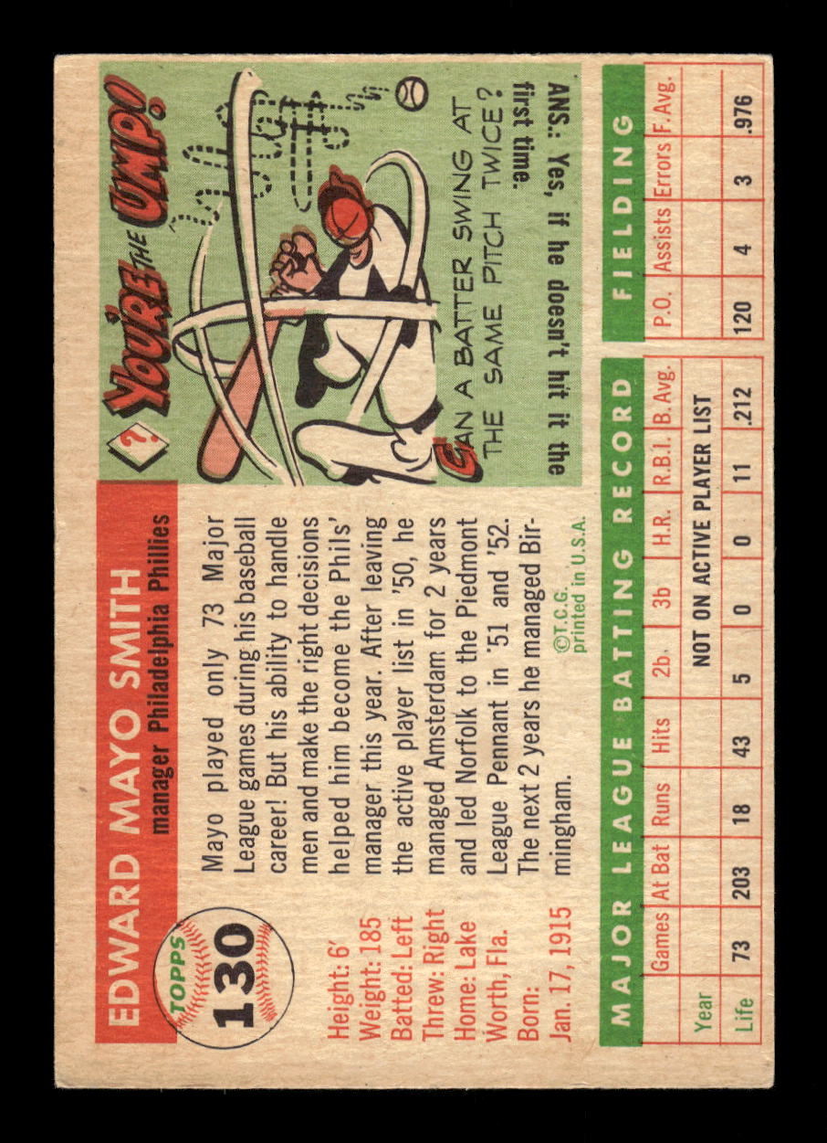 1955 Topps #130 Mayo Smith Philadelphia Phillies EX 10012883