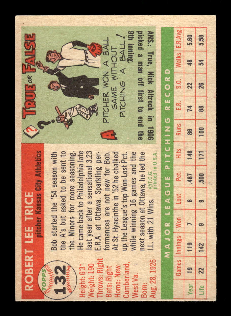 1955 Topps #132 Bob Trice Kansas City Athletics EX 10012884