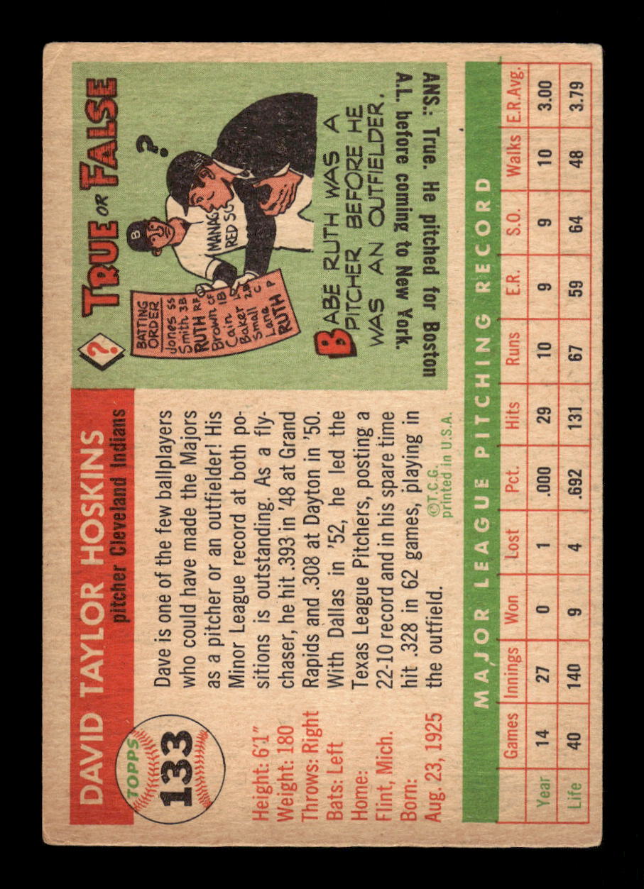 1955 Topps #133 Dave Hoskins Cleveland Indians EX 10012885