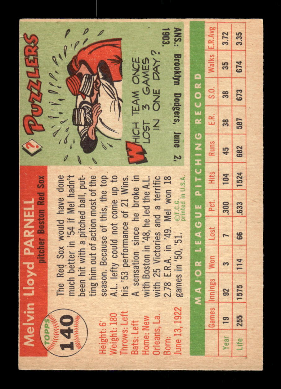 1955 Topps #140 Mel Parnell Boston Red Sox EX 10012888