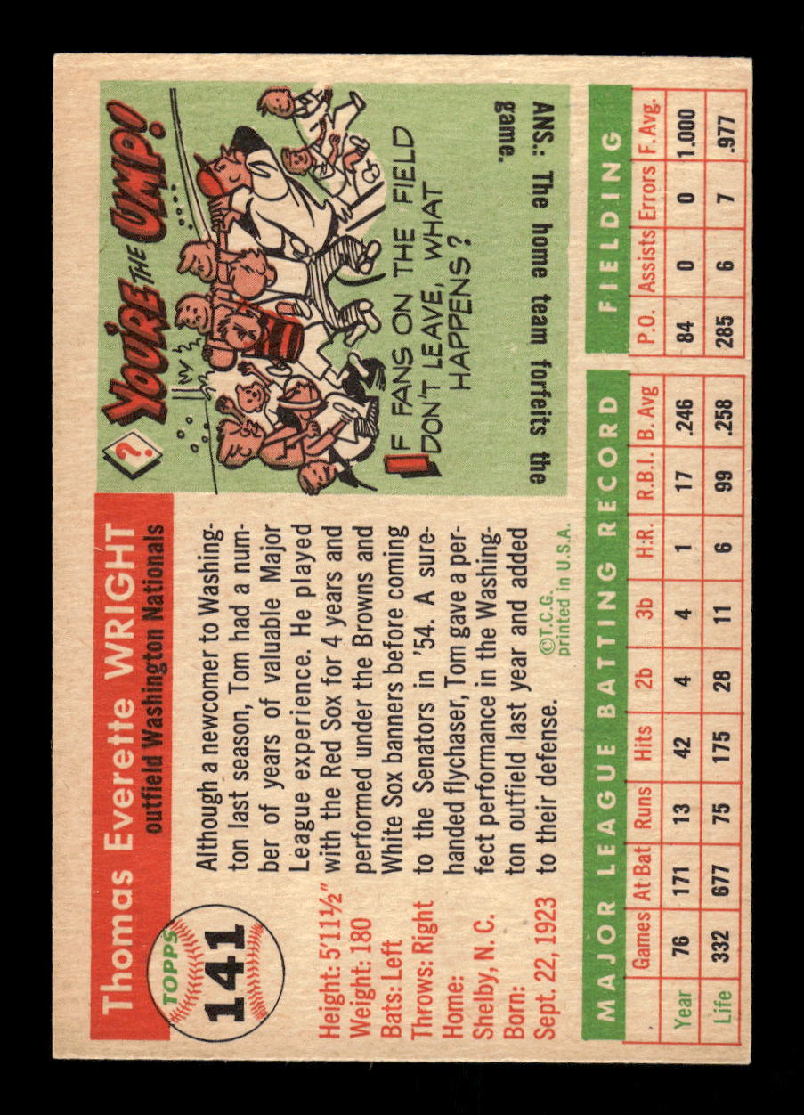 1955 Topps #141 Tom Wright Washington Senators EX 10012889