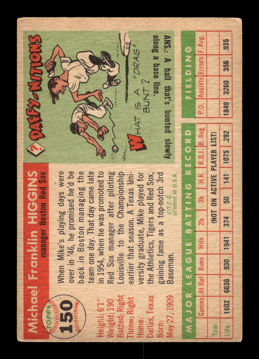 1955 Topps #150 Mike Higgins Boston Red Sox EX 10012892