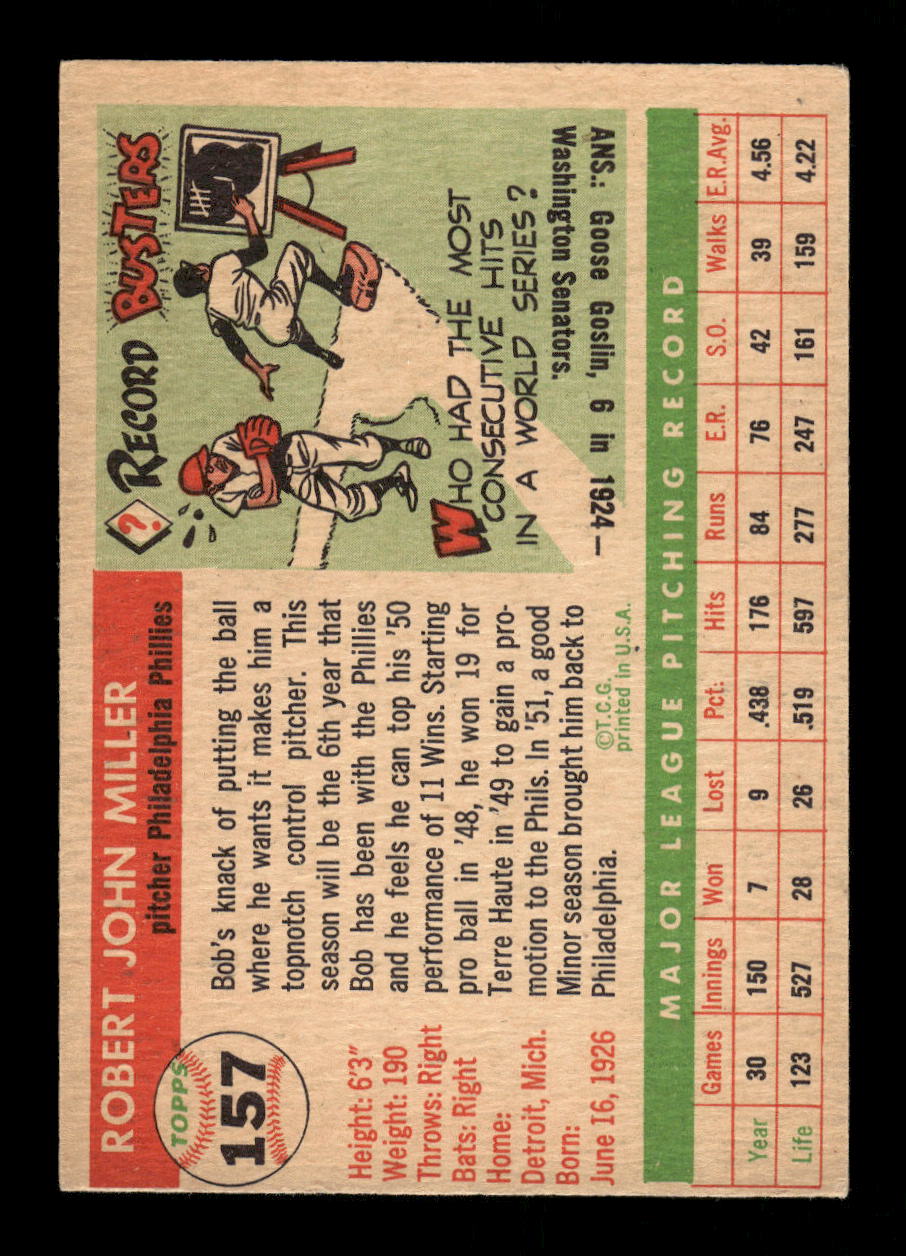 1955 Topps #157 Bob Miller Philadelphia Phillies EX 10012895
