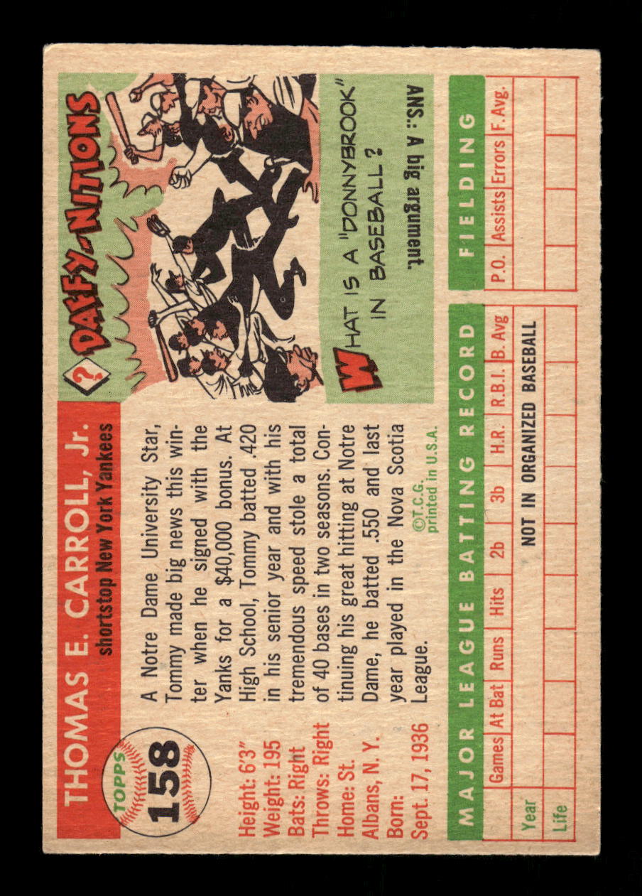 1955 Topps #158 Tom Carroll New York Yankees EX 10012896